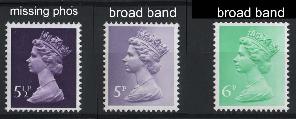 GB 1971 Machin Specialised 5½p missing phosphor um, also 5p & 6p FCP/PVAD broad