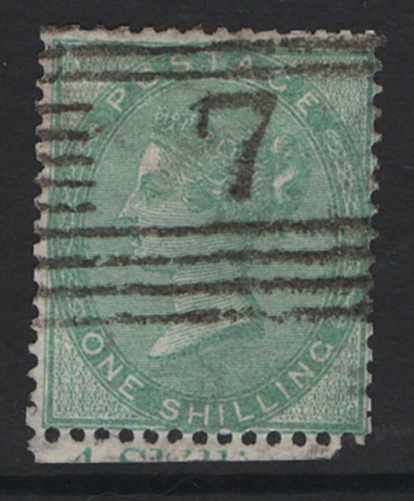 GB 1856 1s green sg72 fu, small part marginal inscription c£350