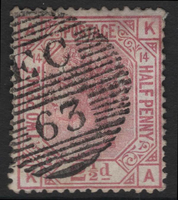 GB 1873 2½d rosy-mauve plate 14 sg141 fu, crisp fine-lined EC63 London numeral