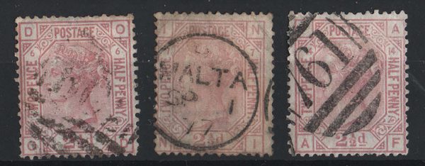 GB 1873 2½d rosy-mauve plates 6, 7, 14 vgu sg141 c£255