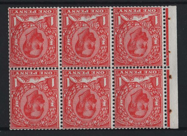 GB 1911 1d die 1b wmk cypher inverted booklet pane of 6, 4x um, nice perfs c£275