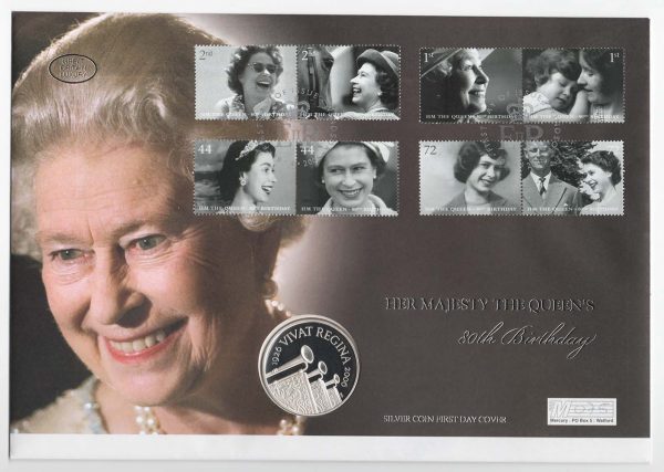 GB 2006 Sterling Silver Coin Cover: FDC Queen's 80th Birthday set incl Crown-size silver coin