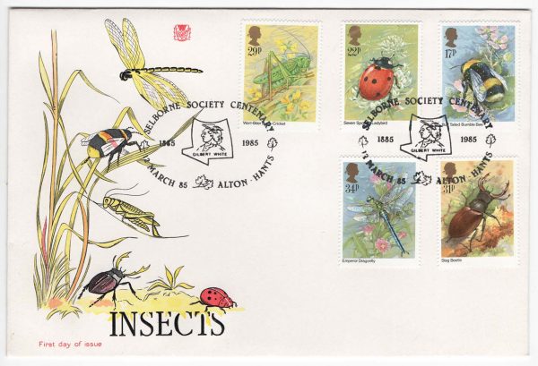 GB 1985 Insects FDC Selbourne Society Sp h/s, Stuart cover