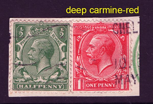 GB 1912 1d deep carmine-red fu with ½d on piece sg357var Spec N16(13) c£100