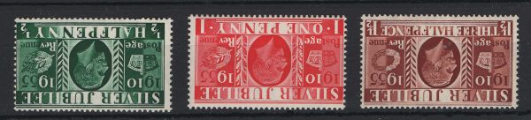 GB 1935 Silver Jubilee wmk inverted set of 3 um good perfs