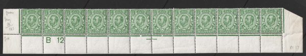 GB 1911 ½d die 2 wmk cypher complete B12(w) plate 17 bottom row of 12, stamps um
