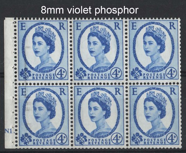 GB 1960 4d 8mm violet phosphor cyl N1 dot booklet pane of 6 um, good perfs c£70