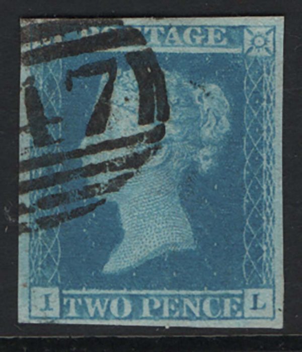 GB 1841 2d blue plate 3 IL vfu, 4 good margins, neat numeral c£100
