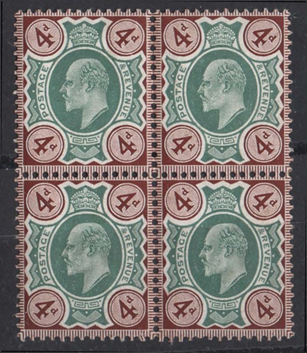GB 1902 4d green & chocolate-brown sg236 fresh um blk of 4 c£500++