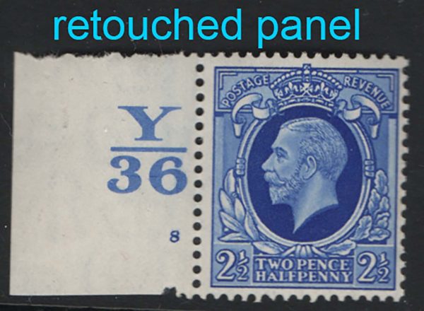GB 1934 2½d sg443 retouched panel variety Y36 cyl 8 no dot um single Spec N56b