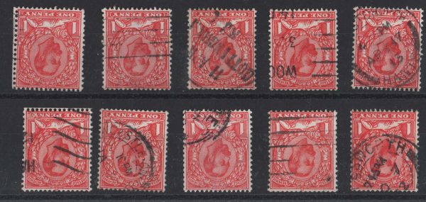 GB 1911 1d die 1b wmk cypher sg336i-7i wmk inverted 10 vgu examples c£300