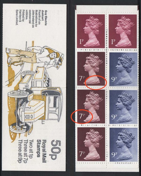 GB Booklets - Folded  FB6A 50p Dustcart 7p RB variety 7p thin value and r2/1 lar