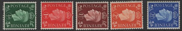 GB 1937 Dark Colours wmk sideways set of 5 um good perfs