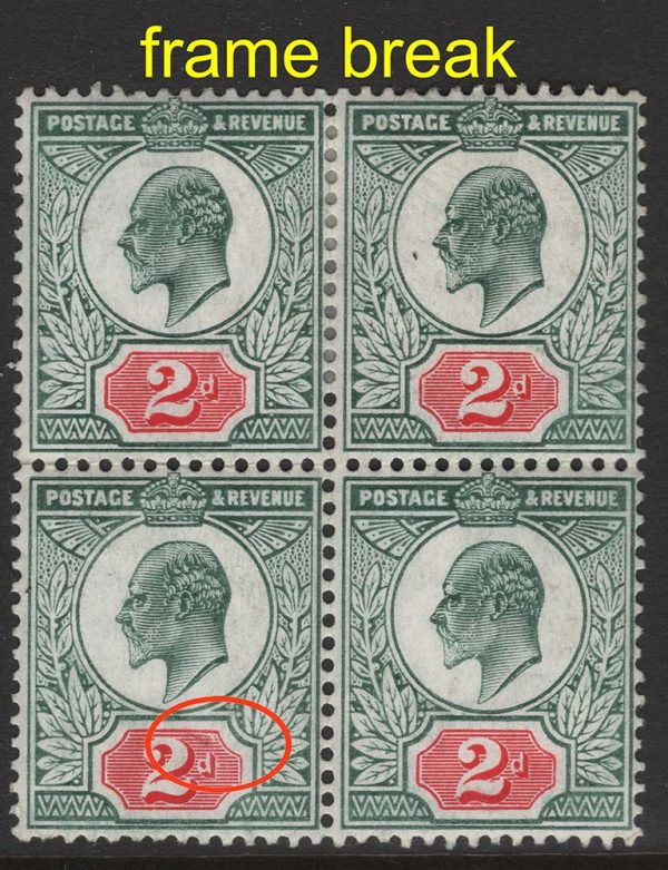 GB 1902 2d pale grey-green & carmine-red chalky sg227 vf mint blk of 4 (2x um)