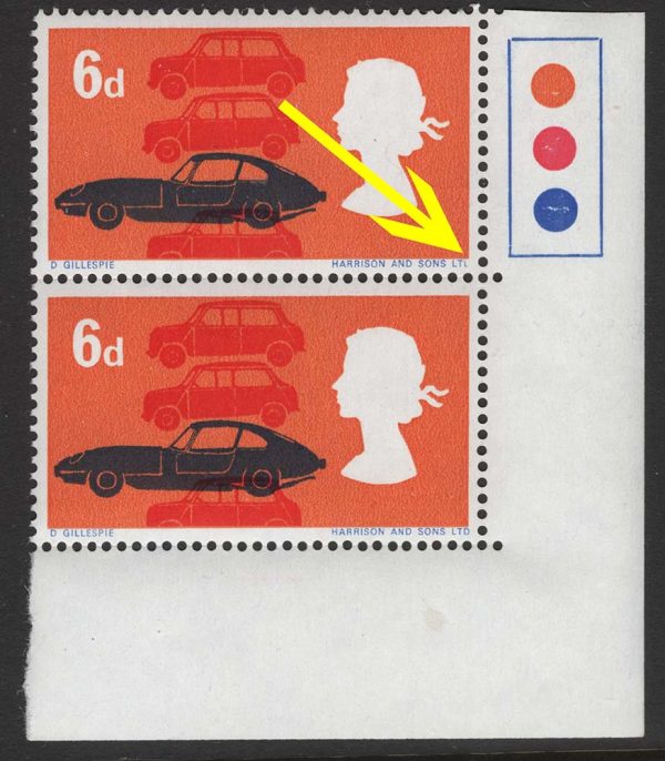 GB 1966 Technology 6d ord r19/6 broken D variety Spec W98c um corner pair c£35