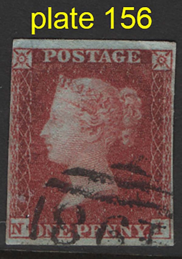 GB 1841 1d red plate 156 NI fu 3½ margins, N at extreme left