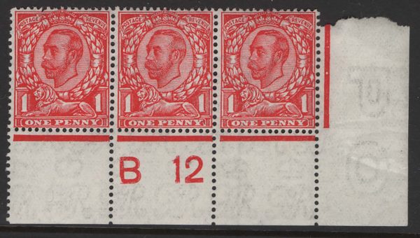 GB 1911 1d die 2 wmk multi-cypher B12w corner pair, type 2A plate 16a