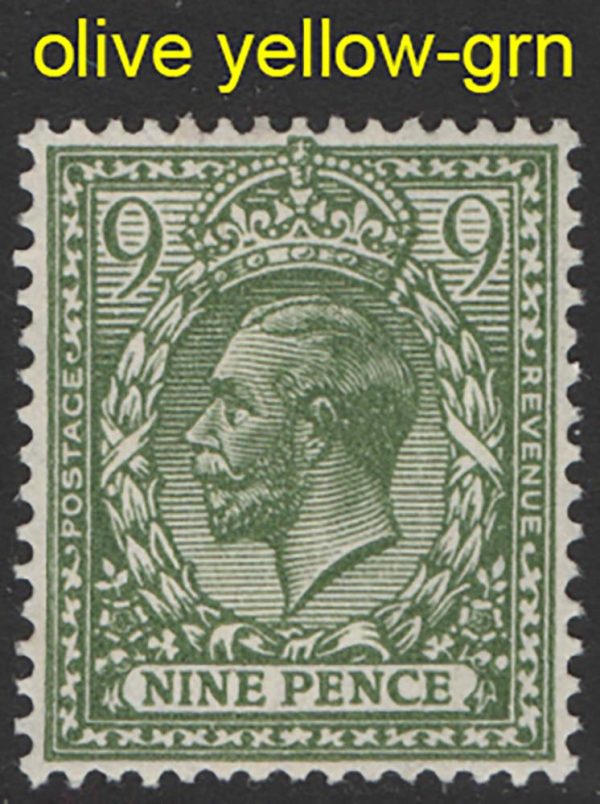 GB 1924 9d olive yellow-green sg427var Spec N43(4) fine um c£75