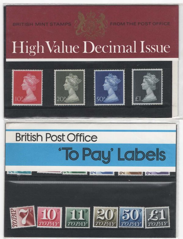 GB 1971 Machin 10p - £1 pres pack #38, also Postage Dues ½p - £1 pres pack #93
