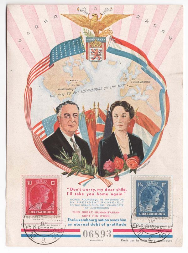 Luxembourg 1945 Memorial Sheet in Memory of President Roosevelt fine used