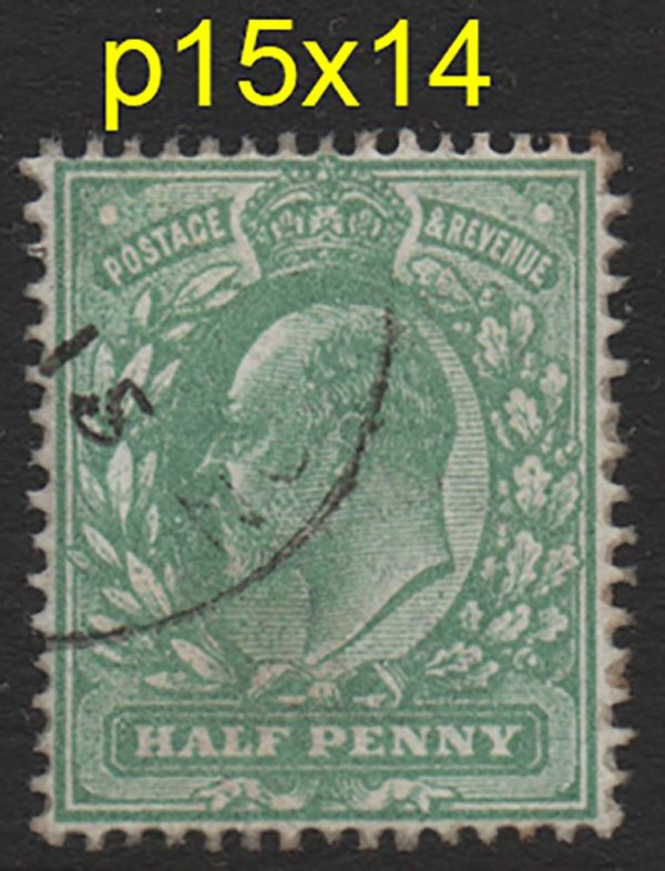 GB 1911 ½d dull green perf 15x14 sg279 vfu c£45