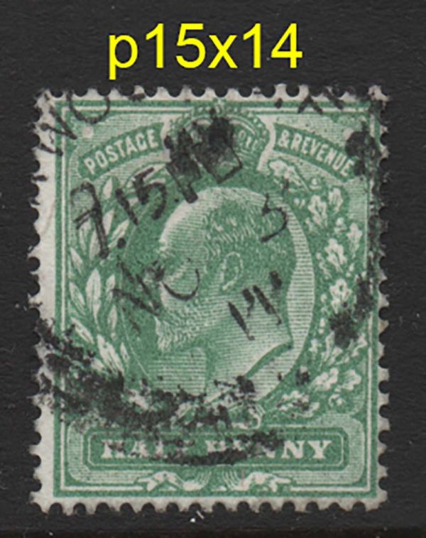 GB 1911 ½d deep dull green perf 15x14 sg279a vgu c£45