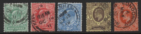 GB 1911 ½d - 4d perf 15x14 set of 5 fu sg279-86
