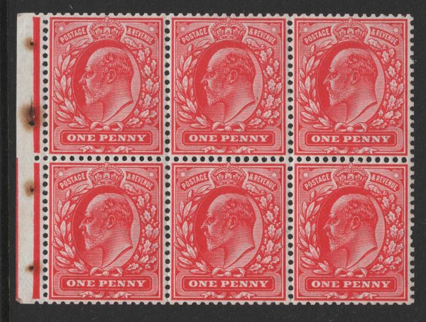 GB 1902 1d sg219 fine um wmk upright booklet pane of 6 full perfs, perf E
