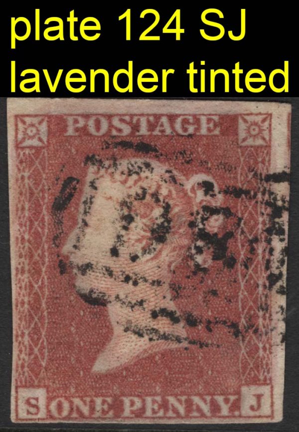 GB 1841 1d plate 124 SJ vfu, thicker lavender-tinted paper, 4 good-large