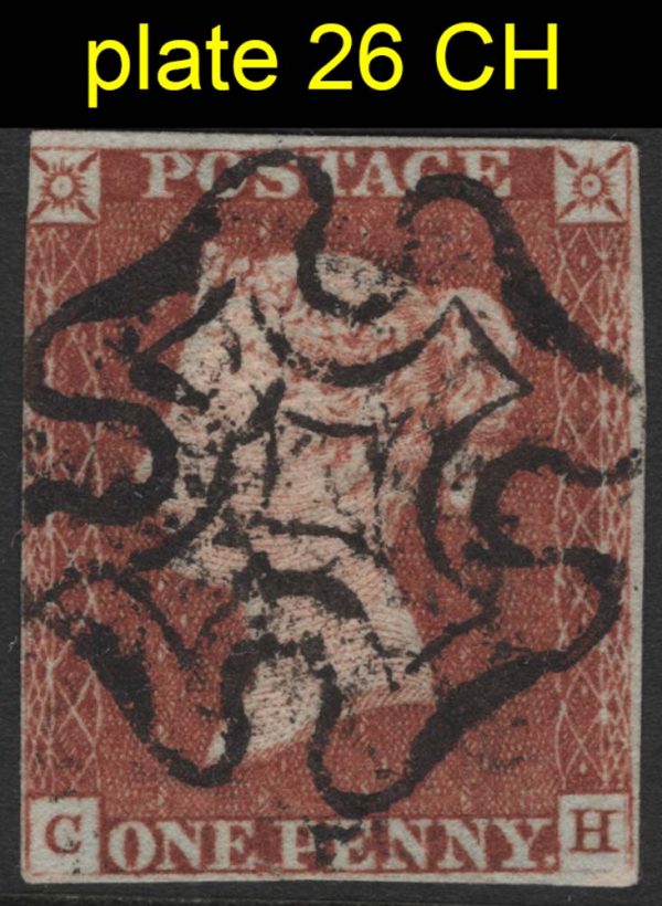 GB 1841 1d plate 26 CH fu 3 margins, neat MX