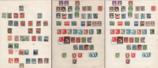 Denmark 1870-1920s on leaves c£1300+ varied condition, but 2x 100ö inv frame