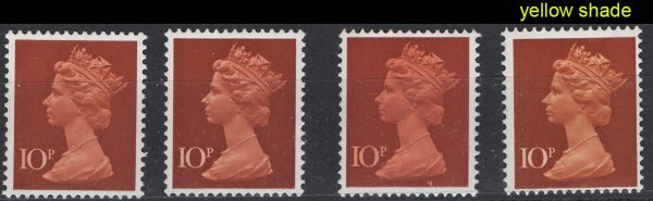 GB 1971 Machin FCP/PVA 10p range of 4 shades incl the scarce yellow head um