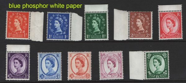GB 1960 Blue phosphor white paper um set of 10 um ½d- 1/3d