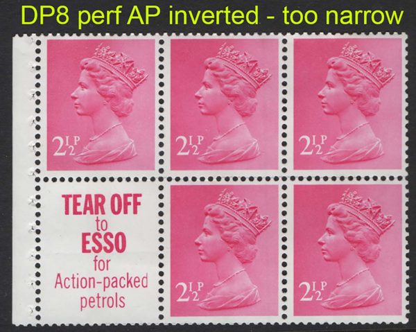 GB 1971 Machin 2½p Tear Off to Esso pane perf AP printing inverted