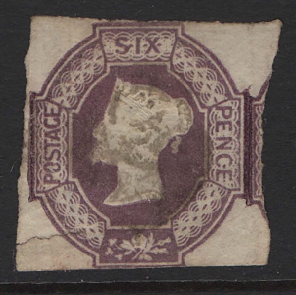 GB 1847 6d embossed, cut square, repaired tear bottom left corner