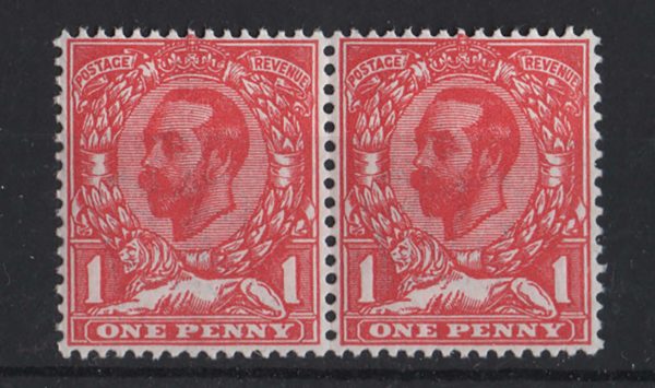 GB 1911 1d die 1a pale bright carmine um pair sg328var Spec N7(4var)