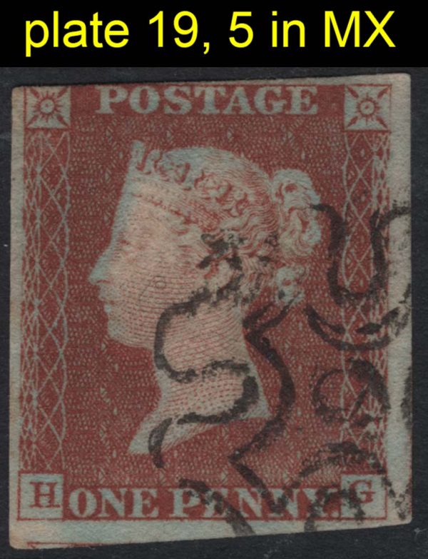 GB 1841 1d red plate 19 HG fu 3½ good margins, fine '9 in MX' c£185