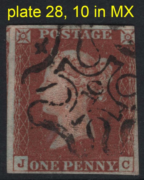 GB 1841 1d red plate 28 JC fu 3¾ margins crisp '10 in MX' c£320