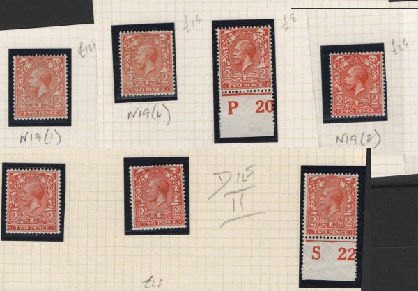 GB 1912 2d die 1 sg366, etc range of um shades incl: orange-yellow
