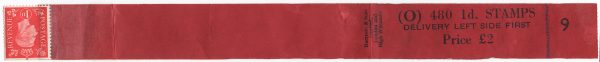GB 1937 Dark colours 1d O480 coil leader in black on deep red, buff back #9