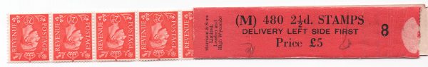 GB 1951 New colours 2½d M480 coil leader in black on brighter red, gummed wmk