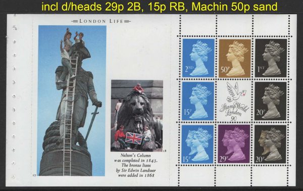 GB 1990 Machin Double Heads 15p RB, 20p 2B, 50p sand, 2nd RB, 1st 2B um