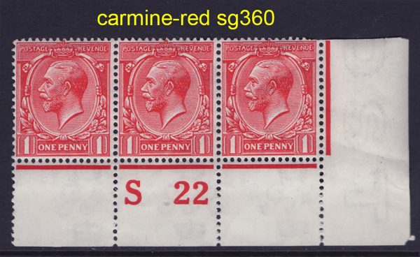 GB 1912 1d carmine-red sg360 Spec N14(11) um S22(P) corner strip of 3 c£60