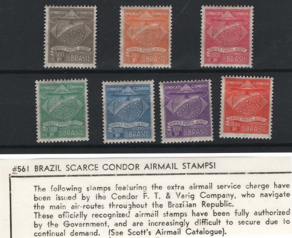 Brazil 1927 Air Mail Stamps Sc#1Cl 1-7 VARIG Condor set f mint