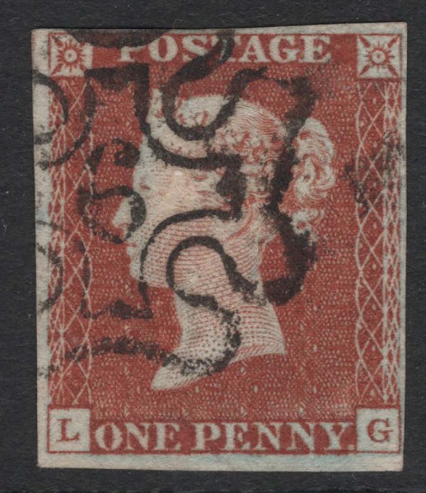 GB 1841 1d red plate 19 LG vfu, 4 margins, fine #6 in MX c£160