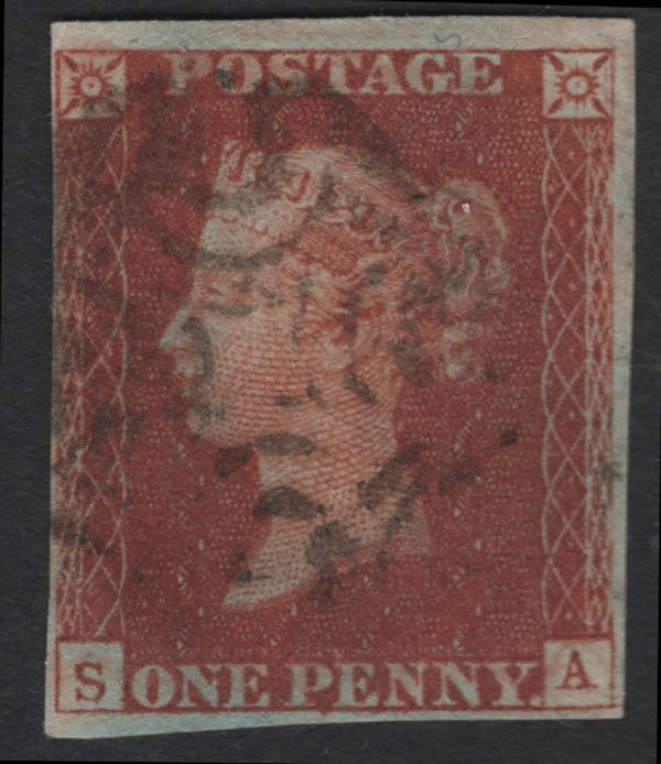 GB 1841 1d red plate 20 SA fu, 4 close-good margins guideline NE square c£60