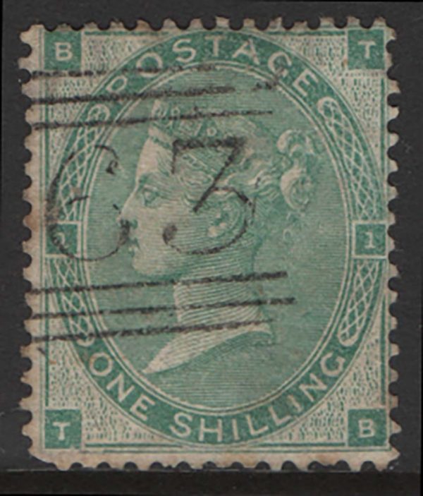 GB 1862 1s green vgu, light cancel, short perf sg90 c£300