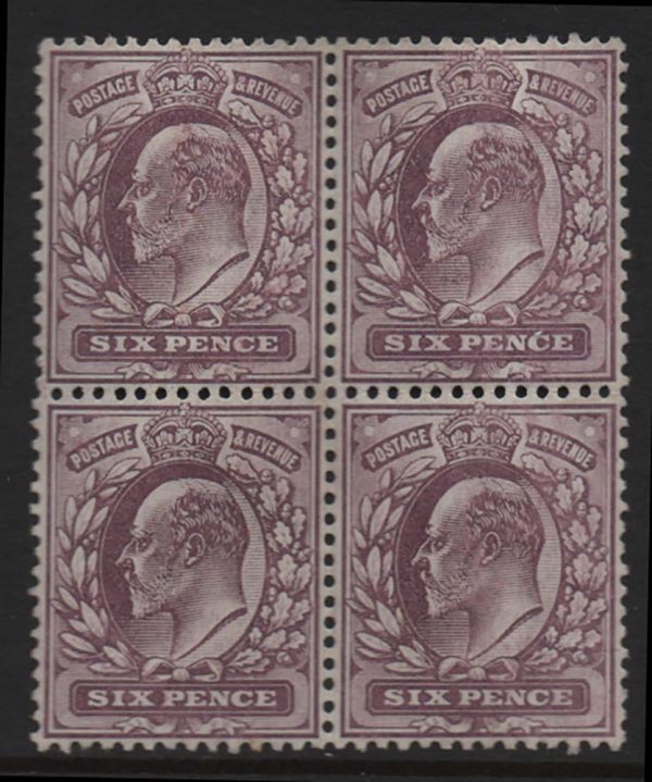 GB 1902 6d pale dull purple ord paper vf mint blk of 4 sg245 c£180