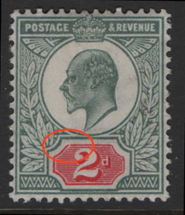 GB 1902 2d grey-green & carmine-red sg226, break in tablet variety, fresh