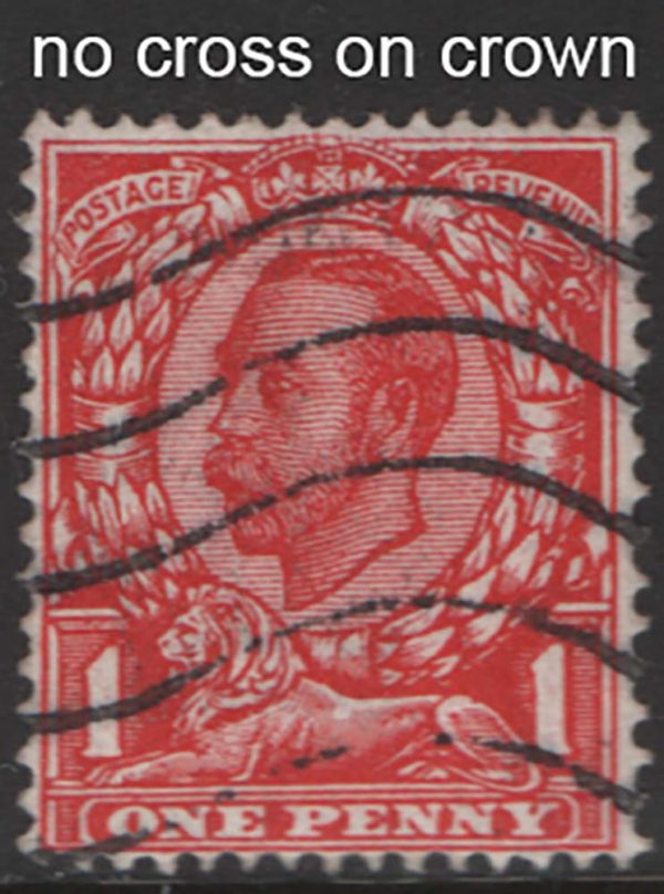 GB 1911 1d die 2 wmk crown variety 'no cross on crown' fu sg341a c£80